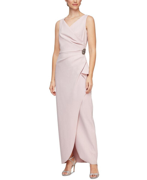 Draped Embellished Compression Column Gown