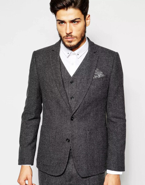 ASOS Slim Blazer In 100% Wool In Charcoal