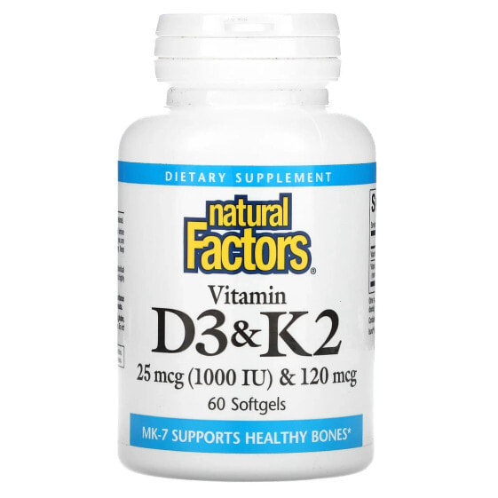 Vitamin D3 & K2, 25 mcg (1,000 IU) & 120 mcg, 60 Softgels