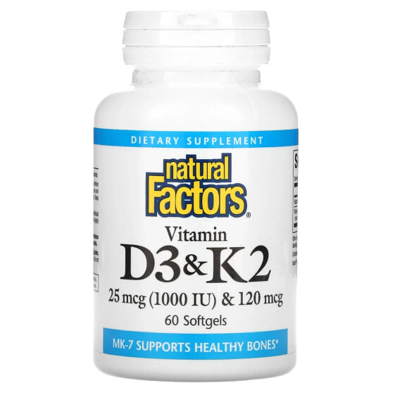 Natural Factors, витамины D3 и К2, 60 капсул