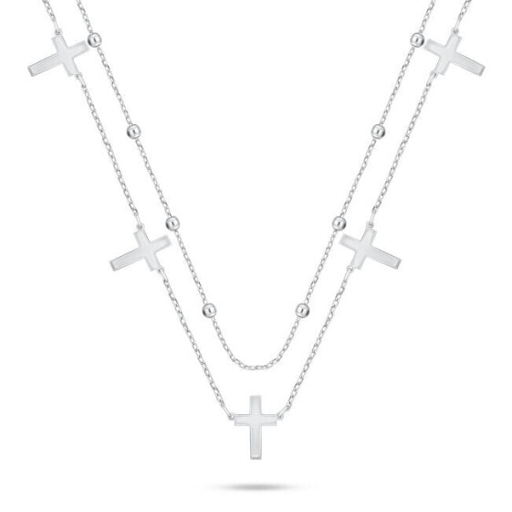 Double Silver Cross Necklace NCL157W