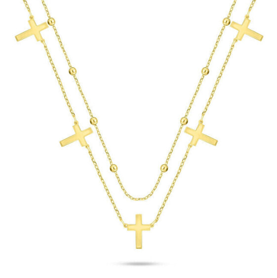 Double Gold Plated Cross Necklace NCL157Y