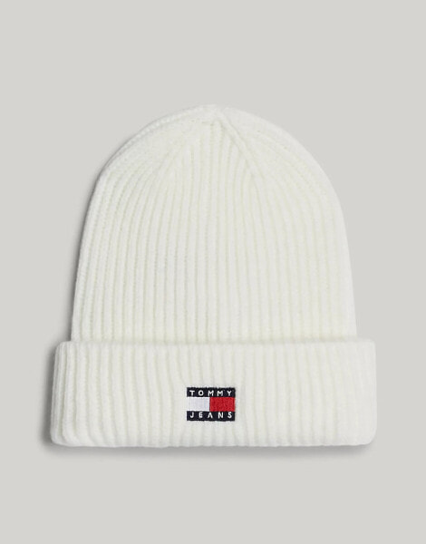 Tommy Jeans Heritage Rib-Knit Beanie With Wool in White