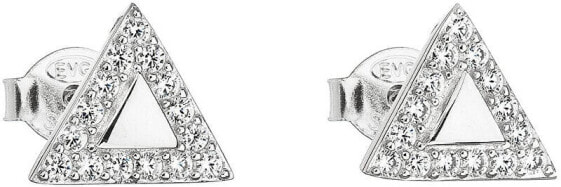Silver earrings with zircon white triangle 11042.1