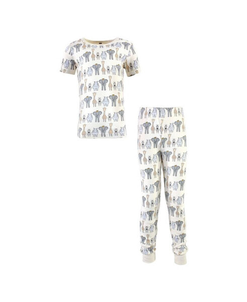 Baby Girls Cotton Pajama Set, Pink Safari