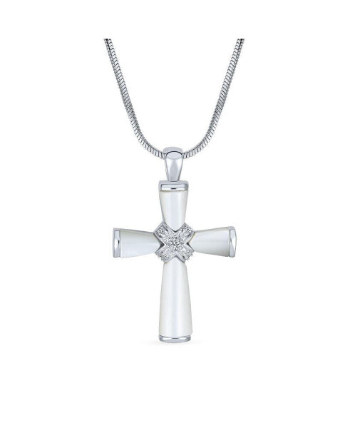 Bling Jewelry religious Mother Of Pearl MOP Cross Pendant Necklace For Women For Teen Rhodium Plated Brass Snake Chain Included