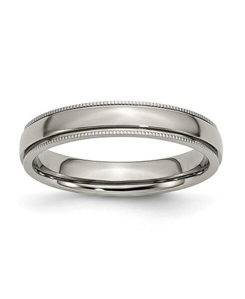 Titanium Polished Grooved and Beaded Edge Wedding Band Ring
