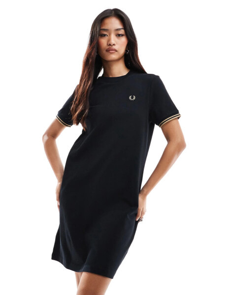 Fred Perry t-shirt dress in black with cuffed sleeves