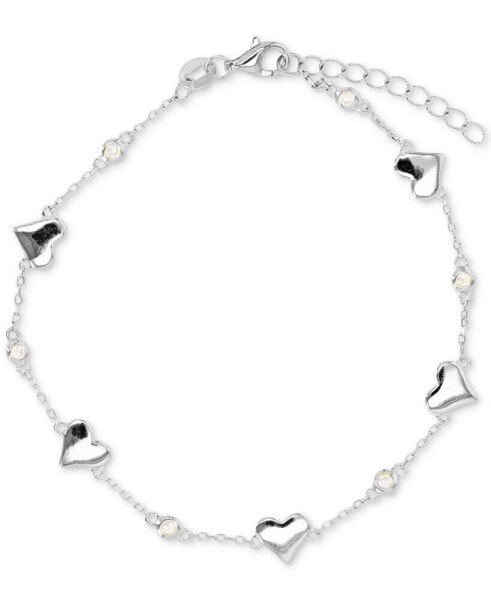 Cubic Zirconia Polished Heart Bracelet in Sterling Silver or 14k Gold-Plated Sterling Silver