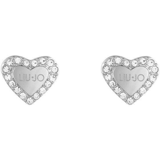 Romantic steel earrings with crystals Hearts LJ1553