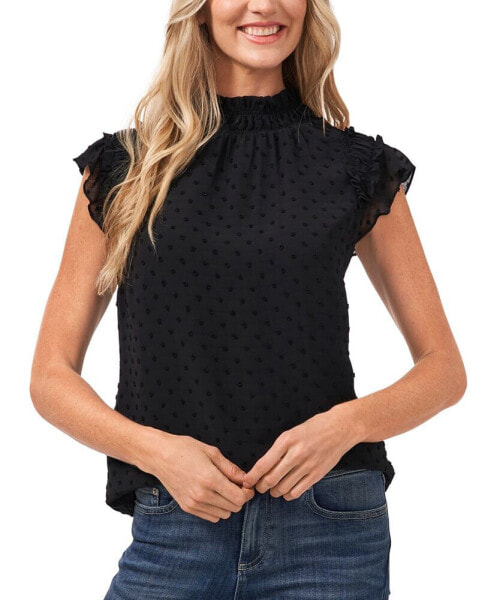 Women's Ruffled Flutter Sleeve Mock Neck Blouse