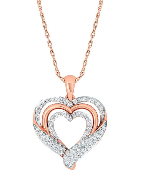 Macy's diamond Wrapped Heart Pendant Necklace (1/2 ct. t.w.) in 14k Rose Gold-Plate Sterling Silver