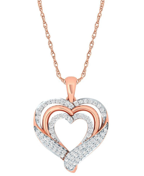 Diamond Wrapped Heart Pendant Necklace (1/2 ct. t.w.) in 14k Rose Gold-Plate Sterling Silver