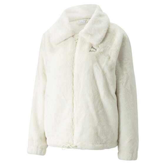 Puma Classics Faux Fur FullZip Jacket Womens White Casual Athletic Outerwear 535