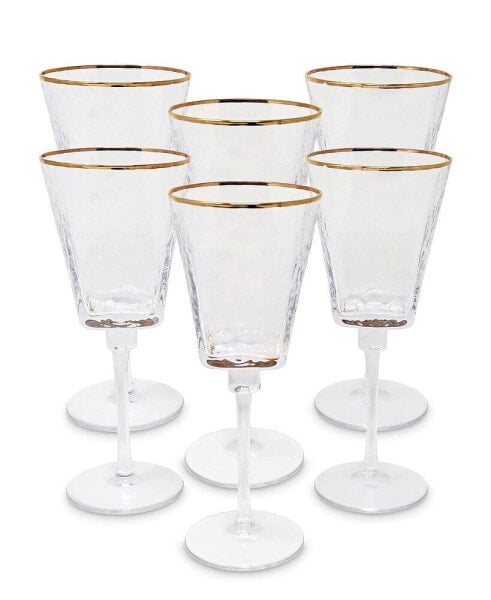 Square Shaped Rim Hammered Wine Glasses, Set of 6