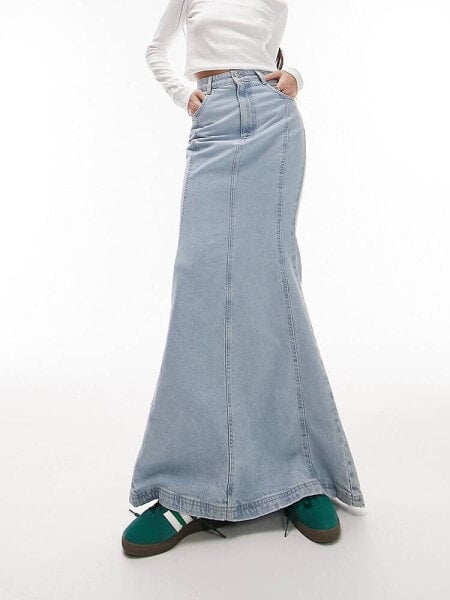 Topshop highwaist denim fishtail skirt in bleach