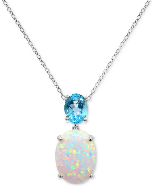 Macy's lab-Created Opal (4-1/3 ct. t.w.) & Sky Blue Topaz (2 ct. t.w.) 18" Pendant Necklace in Sterling Silver