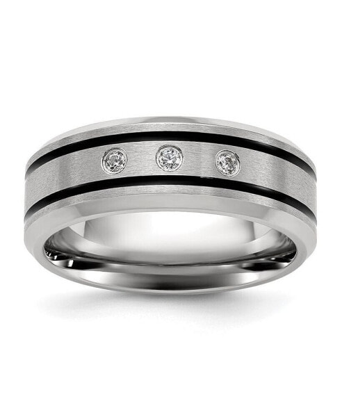 Stainless Steel Brushed and Polished Enameled with CZ Band Ring