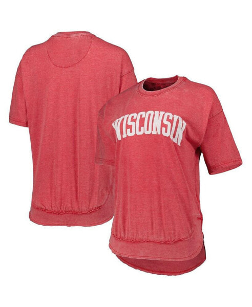 Women's Heathered Red Distressed Wisconsin Badgers Arch Poncho T-shirt