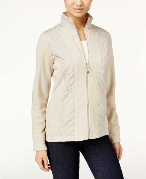 Style & Co Women's Quilted Zip Front Jacket Bone PM