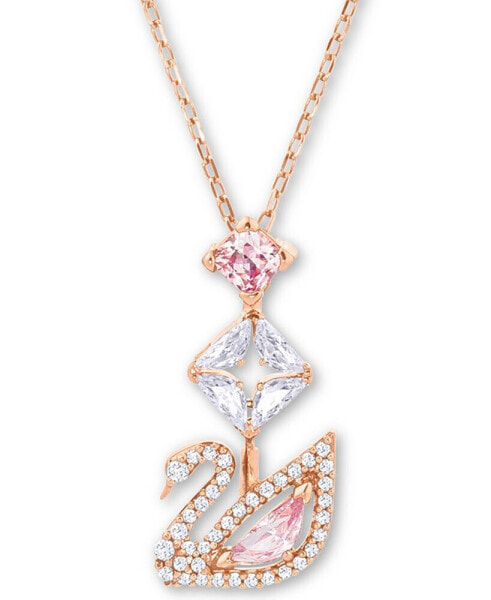 Rose Gold-Tone Crystal Iconic Swan Pendant Necklace, 14-7/8" + 2" extender