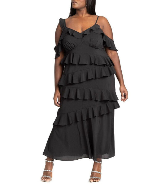 Plus Size Asym Ruffle Maxi Dress - 14, Blooming Brushstrokes