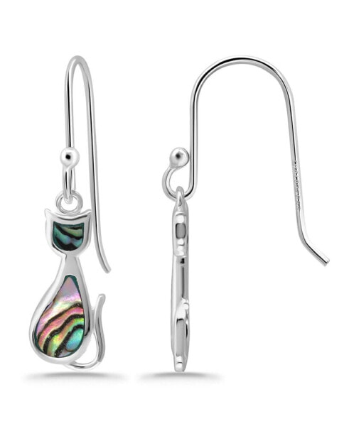 Abalone Inlay Cat Fishhook Earrings