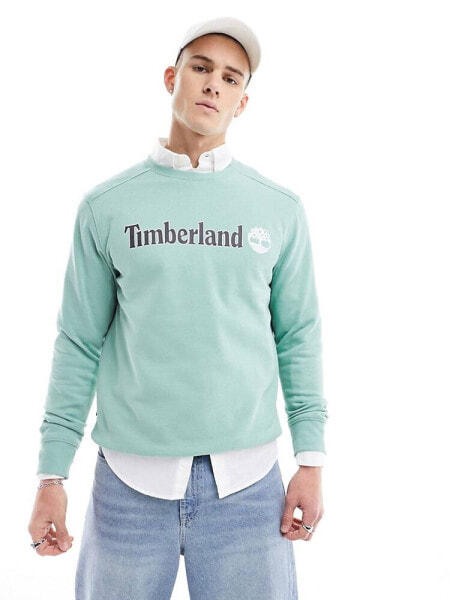 Timberland large script logo sweatshirt in light green