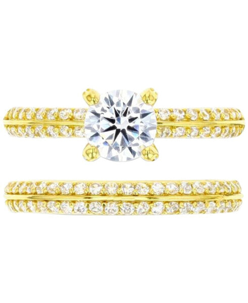 2-Pc. Set Cubic Zirconia Solitaire Ring & Complementing Band in 14k Gold-Plated Sterling Silver