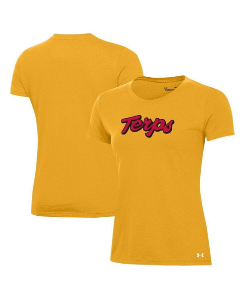 Women's Gold Maryland Terrapins Script Gold Out T-shirt