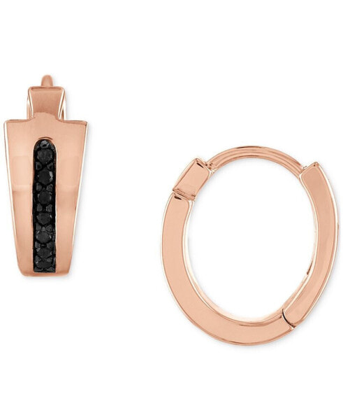 14k Rose Gold-Plated Sterling Silver Black Diamond Hoop Earrings, 0.5"