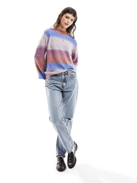 JDY high neck jumper in ombre multi stripe