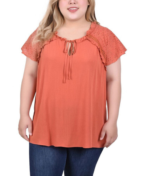 Plus Size Eyelet Sleeve Blouse