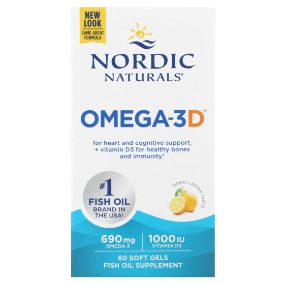 Omega-3D, Lemon, 60 Soft Gels