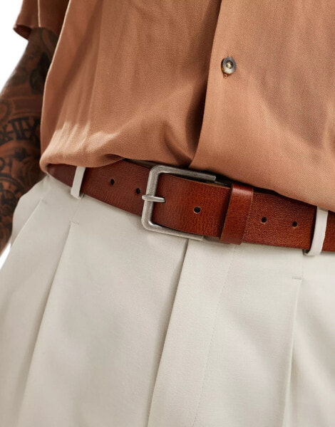 ASOS DESIGN leather belt in tan