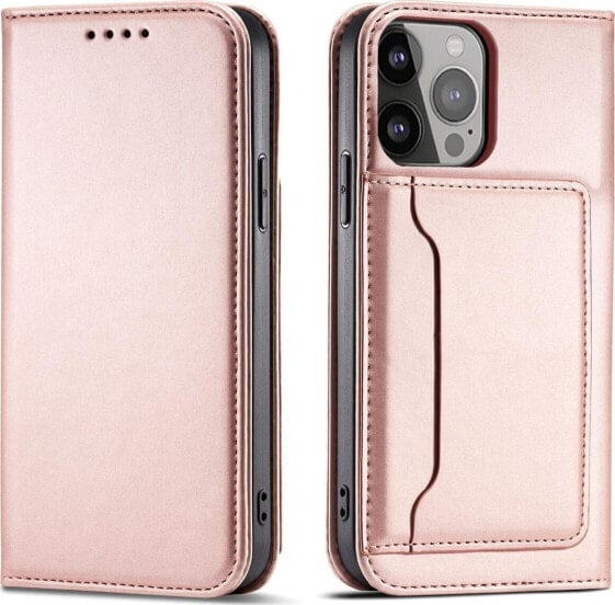 Hurtel Magnet Card Case etui do iPhone 13 Pro pokrowiec portfel na karty kartę podstawka różowy