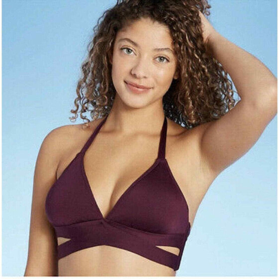 Women's Faux Wrap Halter Bikini Top - Kona Sol Burgundy S, Royal Burgundy Small