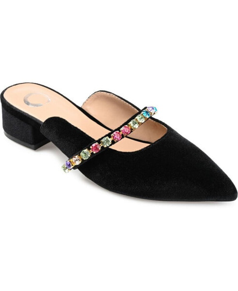 Women's Jewel Rhinestone Embellished Velvet Slip On Flats