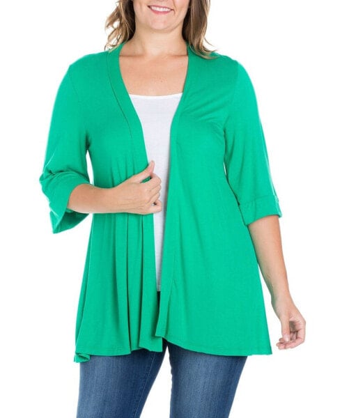 Plus Size Elbow Length Open Front Cardigan Sweater