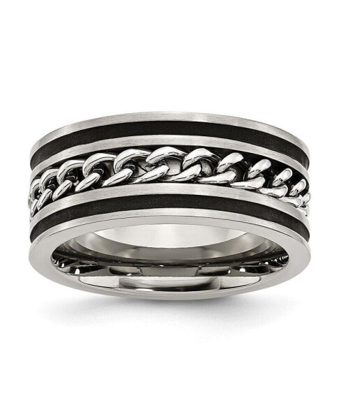 Stainless Steel Black IP-plated Chain Inlay 10mm Band Ring