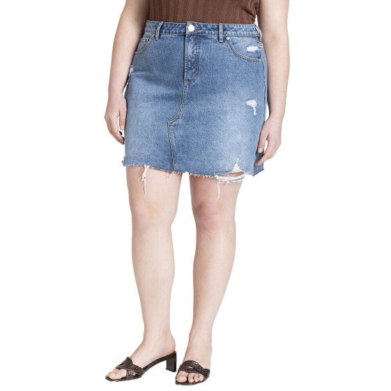 Plus Size Distressed Denim Mini Skirt