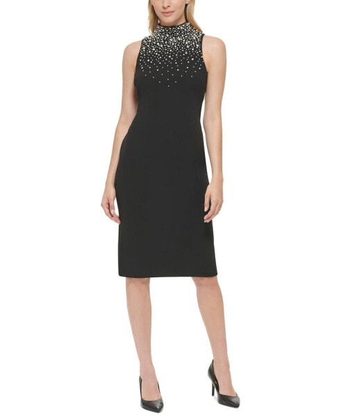 Women's Embellished Mock Neck Dress