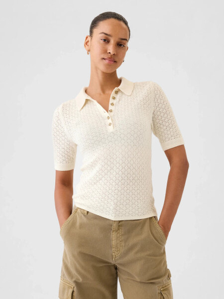 Pointelle Polo Sweater