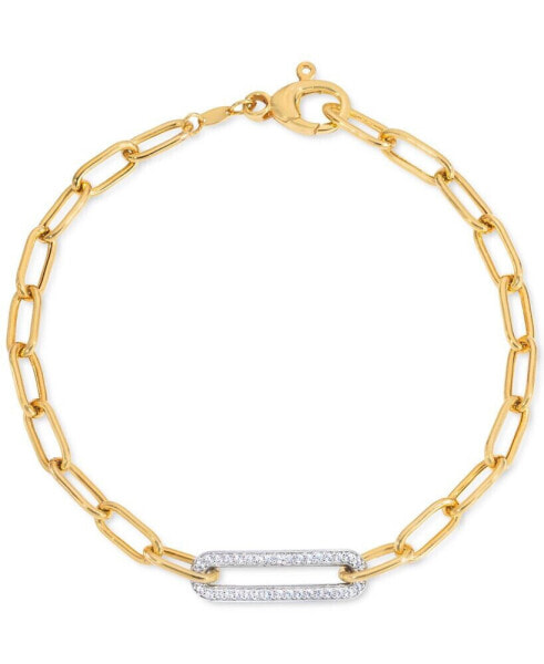 Diamond Bar Paperclip Link Chain Bracelet (1/5 ct. t.w.) in Sterling Silver & 14k Gold-Plate