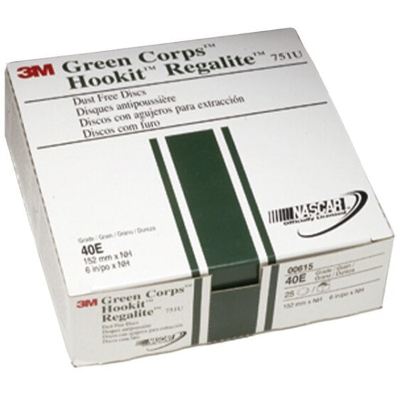 3M Green Corps Hookit Regalite Dust Free Discs 40E 6´´ 25 Units