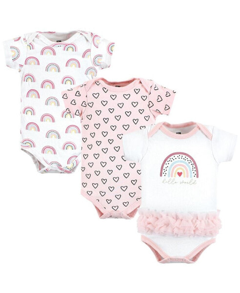 Baby Girls Cotton Bodysuits, Modern Rainbow, 3-Pack