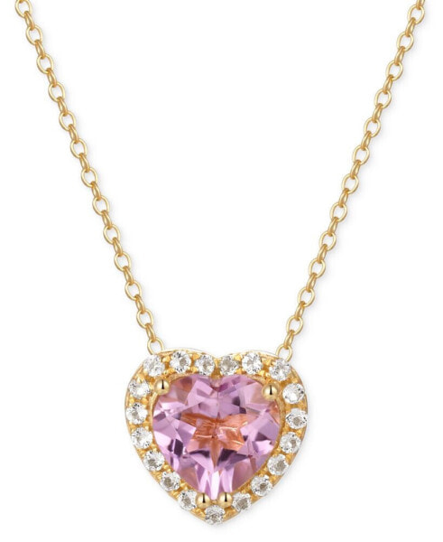 Amethyst (3 ct. t.w.) & White Topaz (1/3 ct. t.w.) Heart Halo 18" Pendant Necklace in Rose Gold-Plated Sterling Silver (Also in Pink Amethyst & Garnet)