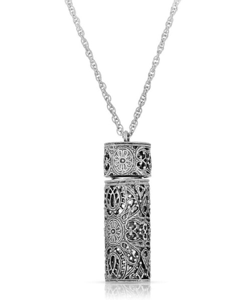 2028 antique-like Pewter Filigree Covered Glass Vial Necklace