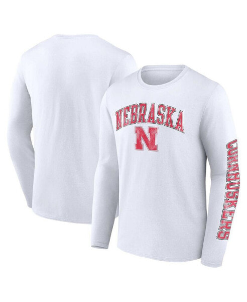 Men's White Nebraska Huskers Distressed Arch Over Logo Long Sleeve T-shirt