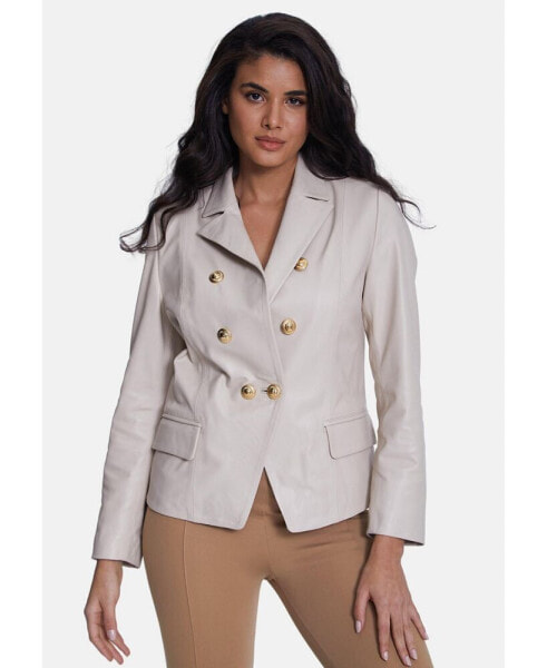 Women's Genuine Leather Blazer Jacket, Beige